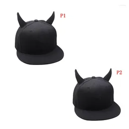 Ball Caps 1PC Men And Women Black Cotton Punk Horn Baseball Cap Hip-hop Hat Snapback With Horns Wholesale