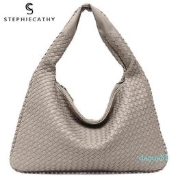 SC Brand New Vegan Leather Hobo Bag Handmade Woven Casual Female Handbag Big Capacity Patchwork Zipper Women Shoulder Bags C0602239V