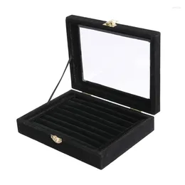 Jewellery Pouches 3X Velvet Glass Ring Earring Display Organiser Box Tray Holder Storage Case Black