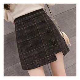 Skirts Autumn Winter Mini Anti Glare Plaid Half Length Skirt For Women's Woolen Irregular Versatile A-Line Slim Short Female