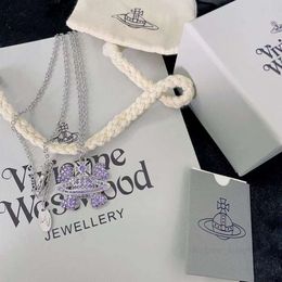 Planet Necklace Designer Necklace for Woman Vivienen Luxury Jewelry viviane westwood Anxi Purple Diamond Necklace Female Orb Stereoscopic Planet Saturn Zircon Cl