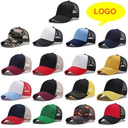 Ball Caps Custom Logo Basic Solid Colour Mesh Breathable Baseball Cap Summer Sunshade 5 Panels Truck Driver Wholesale