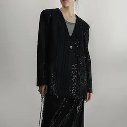 Women's Suits Spring And Autumn Loose Oversize Black Sequined Long Sleeve Blazer