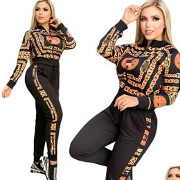 Women'S Two Piece Pants Women Print Jacket And Bot Outfits Fashion Zipper Sweatshirt Pant Sets Drop Delivery Apparel Womens Clothing Dhsyh