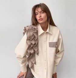 Women's Blouses French Commuter Style Shirt Asymmetrical Sweet Ruffled Top 2024 Spring And Autumn Relaxed Color Casual Mujer