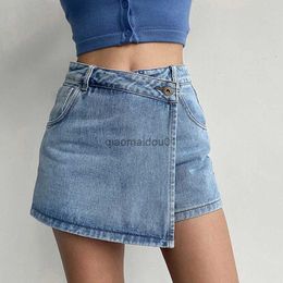 Women's Shorts Rimocy Fashion A-Line Denim Shorts for Women 2023 Summer High Waist Skirt Pants Woman Slim Streetwear Jeans Blue Shorts FemaleL2402
