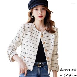 Women's Suits High Quality Short Blazer For Women Striped Jacket Single Breasted Wool Blend Spring 2024 Elegant Fashion Clothes - White