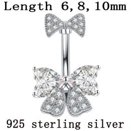 Rings Belly Button Ring Bow Real 925 Sterling Silver Bowknot Heart Zircon Stone Clear Bow Navel Bar Banana Body Piercing Fine Jewellery