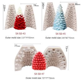 3D Christmas Tree Pine Cone Silicone Candle Mould Soap Clay Making DIY Cake Decor 201023293h