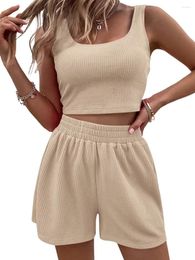 Women's Tanks Women Summer Shorts Outfit Sleeveless Ribbed Crop Tank And Drawstring Tracksuit Workout Set 2 Piece Lounge