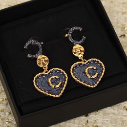 2024 Luxury quality charm stud earring large size heart shape blue enamel design have stamp box PS3005