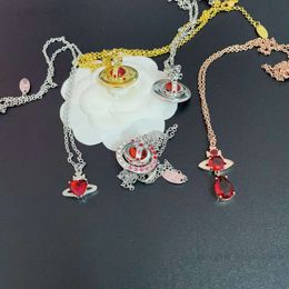 Planet Necklace Designer Necklace for Woman Vivienen Luxury Jewellery viviane westwood Vivienne the of the West a Red Diamond Planet Necklace for a Female Crowd with Lo