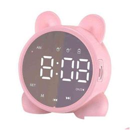 Desk Table Clocks Cute Cat Bluetooth Speaker Alarm Clock Led Digital Girls Bedside Wake Up Temperature Sn 211112 Drop Delivery Hom Dhmbx