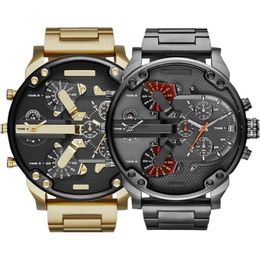 Selling Sports Military Mens Watches 50mm Big Dial Golden Stainless Steel Fashion Watch Men Luxury Wrist watch reloj de lujo244s