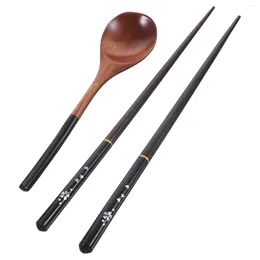 Dinnerware Sets Wooden Spoon Set Japanese Style Travel Utensils Portable Chopsticks Cutlery Tableware