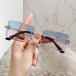 Sunglasses Frameless Cut Edge Small Box European And American Trend For Women Gradually Changing Colour Ins Person