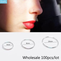 Jewelry Wholesale 100pcs/lot 925 sterling silver plain Nose Ring Tragus Helix Lip daith Cartilage Piercing Ring 6mm 8mm 10mm HXSB1
