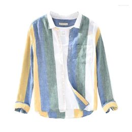 Men's Casual Shirts Trendy Autumn Long Sleeved Shirt With Vertical Stripes Fashionable And Trend Handsome Linen Inch