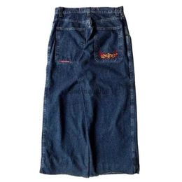 Men's Jeans American Popular Vintage JNCO Pattern Embroidered Jeans Men Street Hip Hop Casual Mopping Wide Leg Pants Couples Loose TrousersL2402