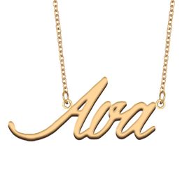 Ava Name Necklace Gold Personalised Stainless Steel Custom Nameplate Pendant for Women Girls Birthday Gift Kids Best Friends Jewellery 18k Gold Plated