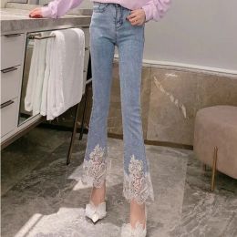 Pants for Woman Slim Fit With Slits Women's Jeans Flare Rhinestones Lace Bell Bottom Flared Skinny New In Grunge Y2k A