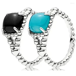 Cluster Rings Authentic 925 Sterling Silver Ring Black Blue Crystal Vibrant Spirit For Women Birthday Gift Fashion Jewellery