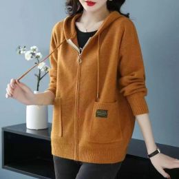 Leather Fashion Autumn Winter Sweater Coat 2023 New Women's Knitted Cardigan Long Sleeve Solid Zipper Knitted Cardigan Sweaters Women