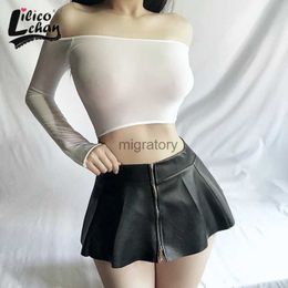 Skirts Skorts PU Leather Pleated Women Sexy Super Mini High Waist Side Front Zipper Ladies Party Pole Dancing Clubwear Cosplay Costumes YQ240223