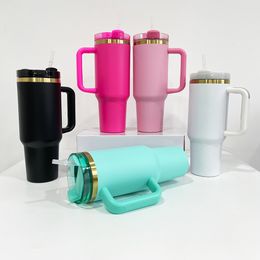 USA in stock laser engraved 40oz new updated H2.0 gold plated multi Colours insulated quencher tumbler outdoor water bottle thermos travel mugs with straw and lid