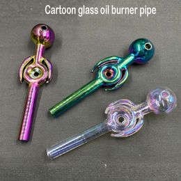 10pcs Cartoon Glass Oil Burner Pipe Nano Electroplating Hand Smoking Water Pipe Dab Rig Bongs High Quality Glass Pipe Tobacco Smoking Accessories