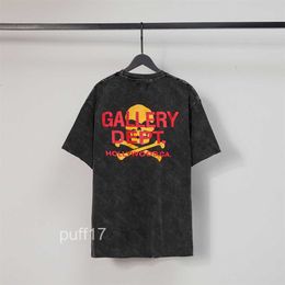 Galleries Dept Harajuku 23ss Vintage Washed Gold Stamp Letters Skull Printed t Shirt Loose Oversized Hip Hop Unisex Short Sleeve Tees Jmg 1XL7