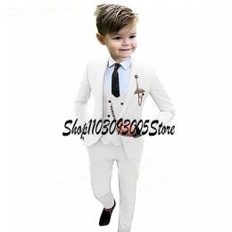 Suits White Wedding Boy Suit Kids Tuxedo 3 Piece Peaked Lapel Jacket Pants Vest Formal Child Blazer Set Party Costume