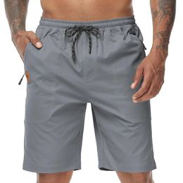 Summer mens solid shorts casual pull rod shorts jogging and sports pants lightweight and high-quality elastic waist cargo shorts 240223