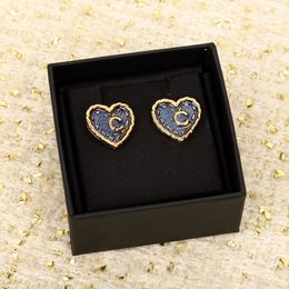 2024 Luxury quality charm stud earring heart shape blue enamel design have stamp box PS3004