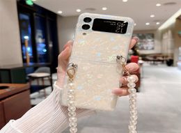 Reflective Pearl Necklace Handbag Phone Case For Samsung Galaxy Z Flip3 Crossbody Bag For ZFlip3 Protector Cover1420658