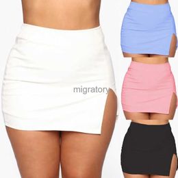 Skirts Skorts Women Mini Shirt Summer Sexy Slim Plus Size Solid Color Female Splited High Waist Pencil Skirt Club Fashion YQ240223