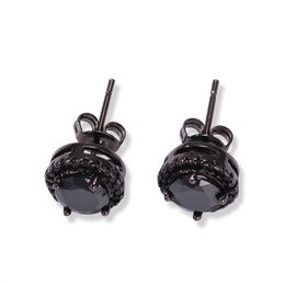 Mens Stud Earrings With Black White CZ Zircon Hip Hop Round Square Simulated Diamond Earring For Women Unisex