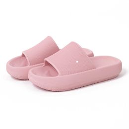 Platform Slippers for summer indoor home anti slip bathroom shower couples thick soled pink