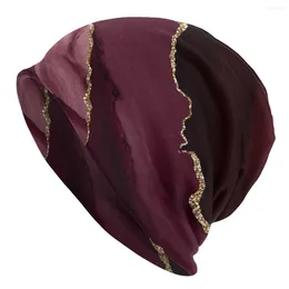 Berets Burgundy Gold Agate Texture Cap Fashion Autumn Winter Skullies Beanies Hats Men Women Female Warm Dual-use Bonnet Knit Hat