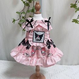 Dog Apparel Cute Cartoon Print Pet Clothes Handmade Cotton Pink Princess Dresses For Small Medium Spring Summer Puppy Skirt Coat