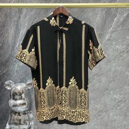 Mens Casual Shirts Black Gold Vintage Printed Shirt Long Sleeve Holiday Dress Blouse Brand Clothes Hawaiian Chemise Homme Loose