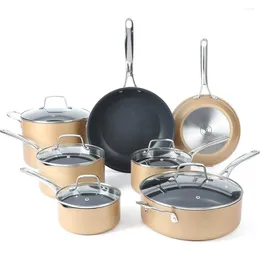 Cookware Sets Cooking Pots Non Stick 12 Piece Heavy Gauge Aluminum Hard Anodized Premium Nonstick Set Induction Safe Kitchen Pot