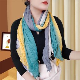 Scarves Fashion Cotton Linen Crumpled Scarf Women Ombre Gradient Shawl Casual Muslim Hijab Turban Holiday Beach Towel Sunscreen Bandana