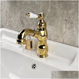 Kitchen Faucets French Retro Pl-Out Faucet All Copper Basin Wash El Bathroom Cabinet Ceramic Handle Cold And Drop Delivery Home Gard Dhq9M