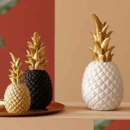Decorative Objects Figurines Pineapple Ananas Decoration Nordic Fruit Shape Golden Resin Black White Home Bedroom Desktop Decor 21 Dhjck