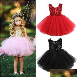 Girl'S Dresses Girls Toddler Birthday Tle Backless Bow Wedding Gown Kids Party Wear Princess Pink Baby Bowknot 230406 Drop Delivery Dhftw