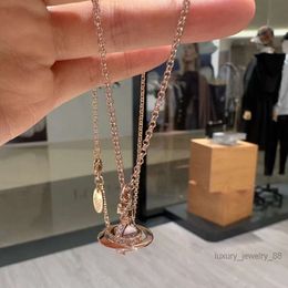 satellite Necklace Designer Necklace for Woman Vivienenwestwood Luxury Jewelry Viviane Westwood Necklace the Rose Gold Powder Diamond Planet Necklace Female Min