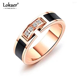 Cluster Rings Lokaer Trendy Stainless Steel Wedding Ring Rose Gold Colour For Women AAA Cubic Zirconia Female Engagement Jewellery R19103