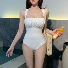 Women's Swimwear Korean One Piece Women Padded Back Cross Push Up Swimsuit Bathing Suit Sexy Lady Monokini Beachwear Solid