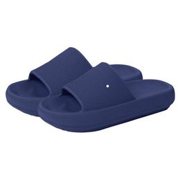 Platform Slippers for summer indoor home anti slip bathroom shower couples thick soled dark blue